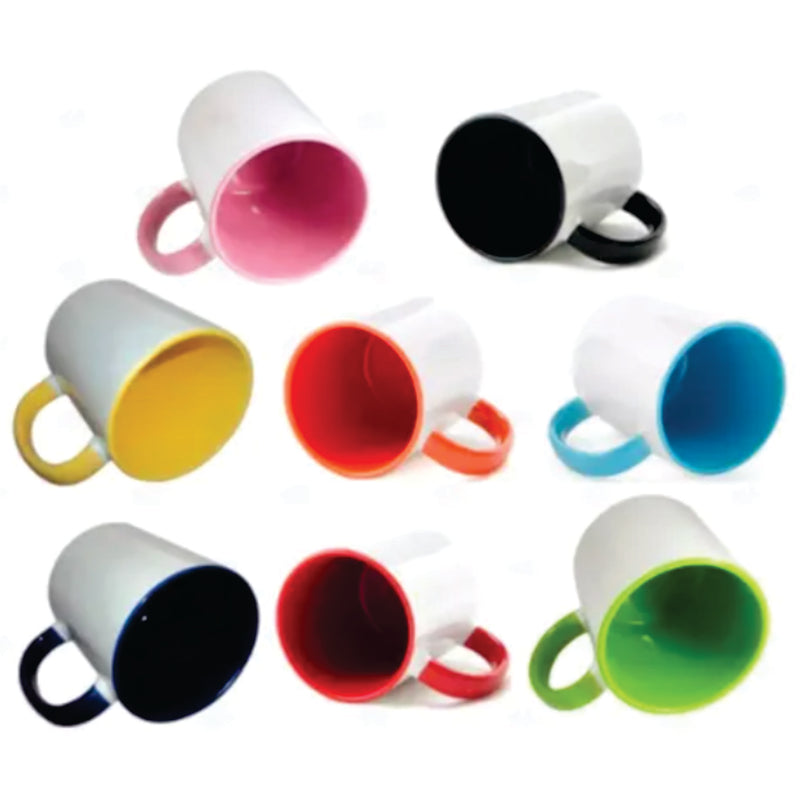 CANECA BRANCA DE CERÂMICA COM ALÇA E INTERIOR COLORIDA  PERSONALIZADA